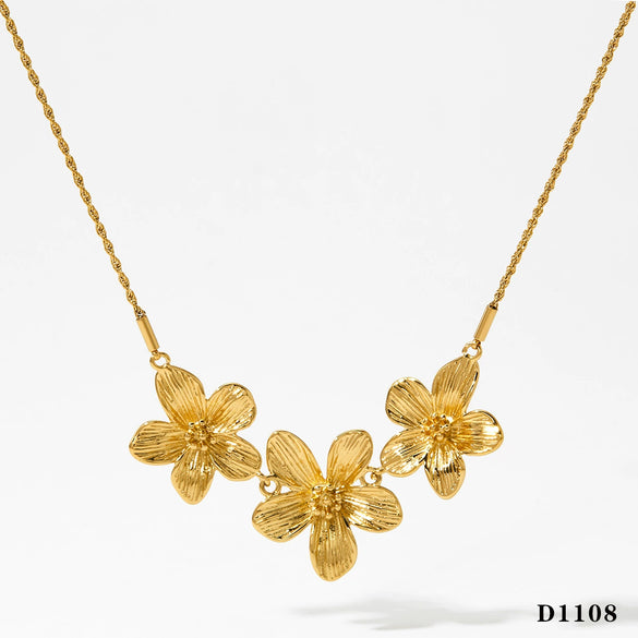 Wholesale Jewelry Stainless Steel Pleated Flower Electroplating Women