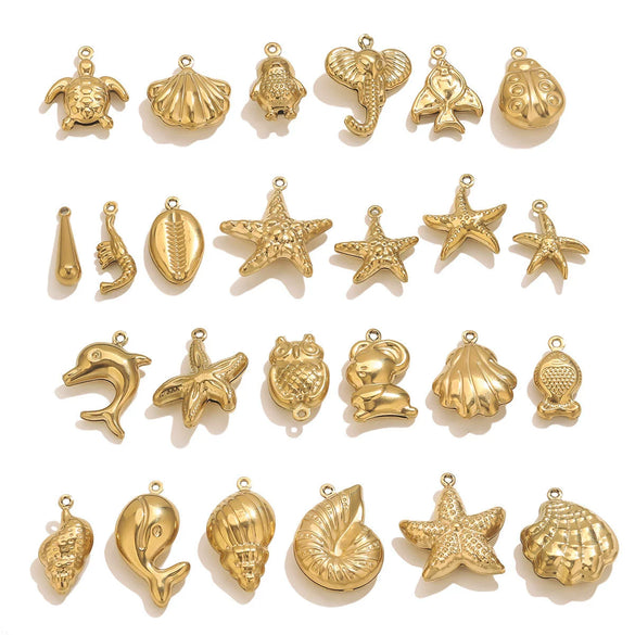Wholesale Jewelry Stainless Steel Pvd Gold Plated Hollow Ocean Shell Pendant Conch Turtle Animal Shape Bracelet Accessories Charm