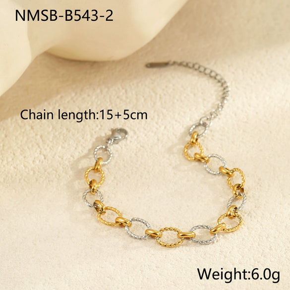 Wholesale Jewelry Stainless Steel Real Gold Geometric Fashion Color Matching Chain Bracelet Necklace