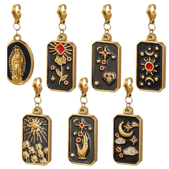 Wholesale Jewelry Stainless Steel Rectangular Tarot Star Band Lobster Buckle With Enamel And Totem Pattern Electroplating Treatment