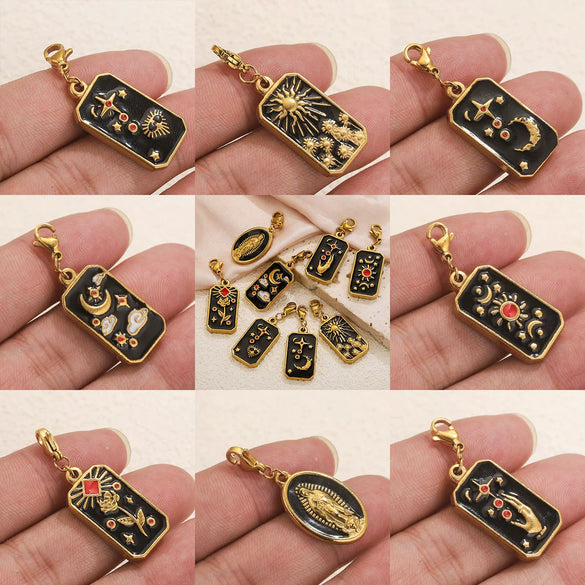 Wholesale Jewelry Stainless Steel Rectangular Tarot Star Band Lobster Buckle With Enamel And Totem Pattern Electroplating Treatment