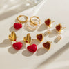 Wholesale Jewelry Stainless Steel Red Agate Oil Drop Resin Love Pendant Earrings Geometric Electroplated