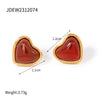 Wholesale Jewelry Stainless Steel Red Agate Oil Drop Resin Love Pendant Earrings Geometric Electroplated