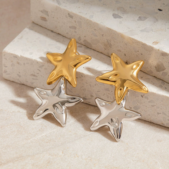 Wholesale Jewelry Stainless Steel Retro Geometric Fivepointed Star Hammer Pattern Earrings For Women