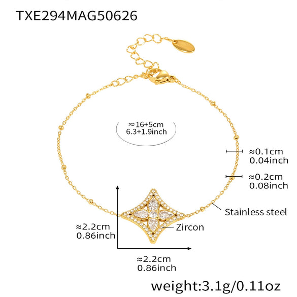 Wholesale Jewelry 316L Stainless Steel Rhombus Flower Electroplated Necklace Bracelet Ring Set For Women