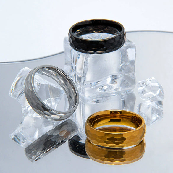 Wholesale Jewelry Stainless Steel Ring Geometric Beating Pattern Electroplated