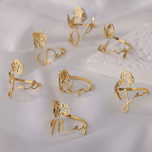 Wholesale Jewelry Stainless Steel Ring With Letters Numbers Text Electroplated