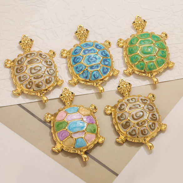Wholesale Jewelry Stainless Steel Sea Turtle Pendant With Oil Drop Design And Electroplating Process