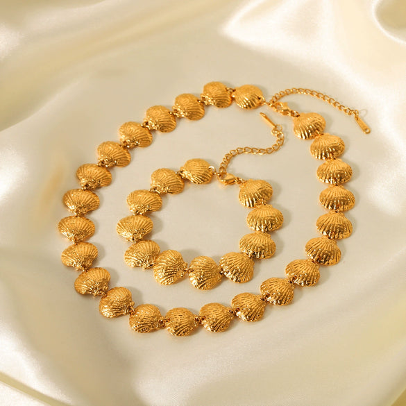Wholesale Jewelry Stainless Steel Shell Chain Geometric Style Electroplating Women's Necklace Bracelet