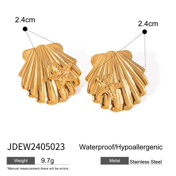 Wholesale Jewelry Stainless Steel Shell Geometric Starfish Earrings For Women With Electroplating Treatment In Natural Style
