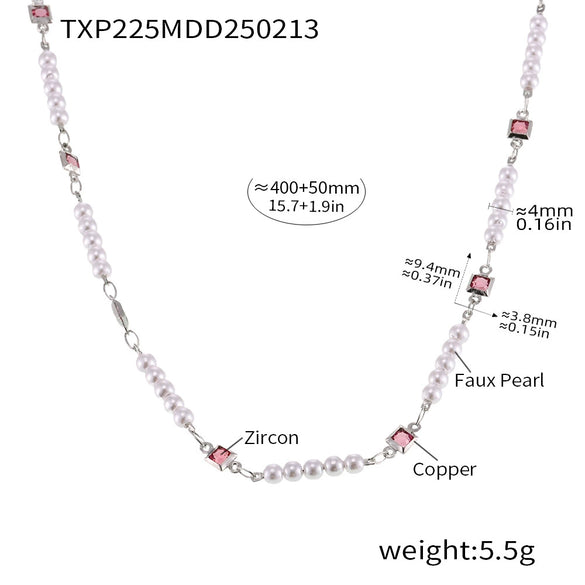 Wholesale Jewelry Stainless Steel Shell Zircon Bead Clavicle Necklace Bracelet Light Luxury Electroplated