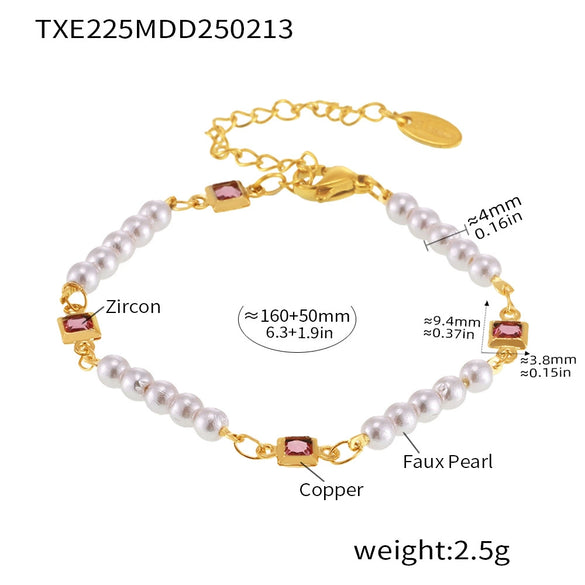 Wholesale Jewelry Stainless Steel Shell Zircon Bead Clavicle Necklace Bracelet Light Luxury Electroplated