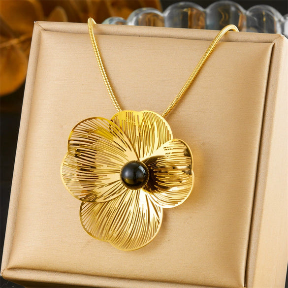 Wholesale Jewelry Stainless Steel Snake Bone Chain Plants And Flowers Pattern Electroplating Highend Women's Necklace Earring Ring Set