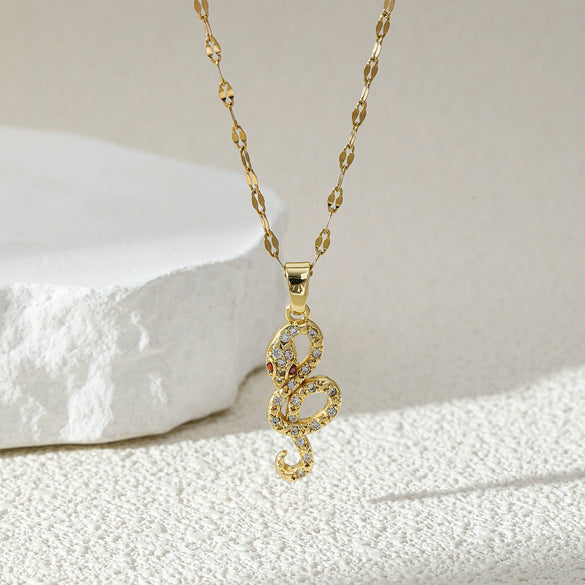 Wholesale Jewelry Stainless Steel Snake Pendant Necklace For Women Simple Hiphop Trendy Electroplating Mixed Gemstone Setting