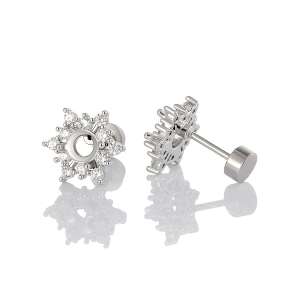 Wholesale Jewelry Stainless Steel Snowflake Ear Nail Accessories With Drilling Position Pin Screw And Polishing Process
