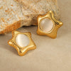 Wholesale Jewelry Stainless Steel Star Inlaid Cat's Eye Stone Electroplated Women's Earrings Ring Suit Fashion Design
