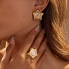 Wholesale Jewelry Stainless Steel Star Inlaid Cat's Eye Stone Electroplated Women's Earrings Ring Suit Fashion Design