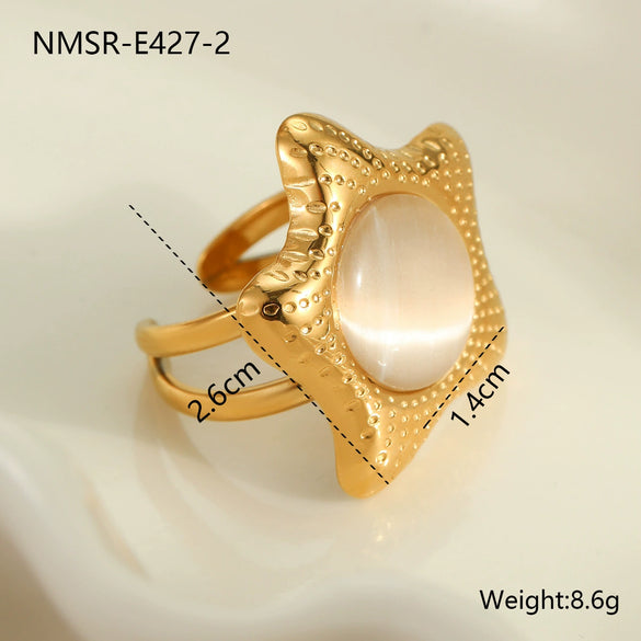 Wholesale Jewelry Stainless Steel Star Inlaid Cat's Eye Stone Electroplated Women's Earrings Ring Suit Fashion Design