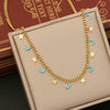 Wholesale Jewelry Stainless Steel Star Moon Dripping Oil Pendant Necklace For Women Chopin Chain