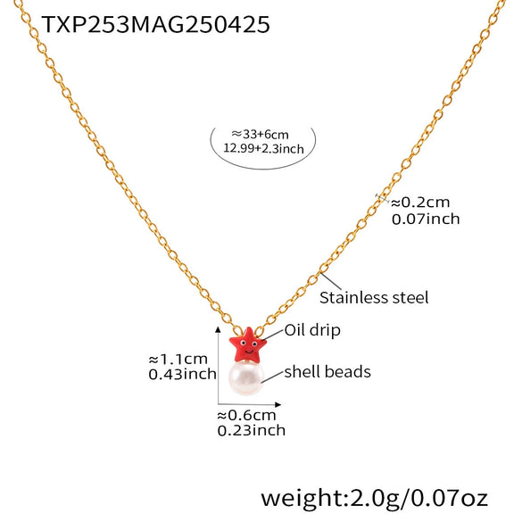 Wholesale Jewelry 316L Stainless Steel Starfish Beads Electroplating Necklace Bracelet Earrings Ring For Girls