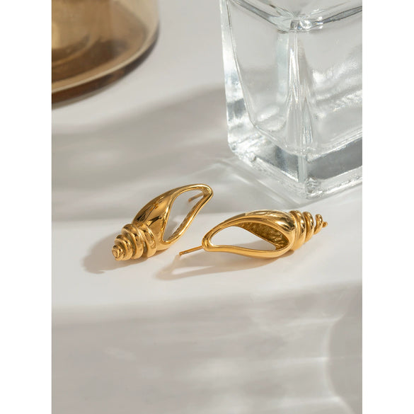 Wholesale Jewelry Stainless Steel Three Dimensional Long Hollow Conch Earrings With Animal And Zodiac Pattern And Electroplating Treatment For Women