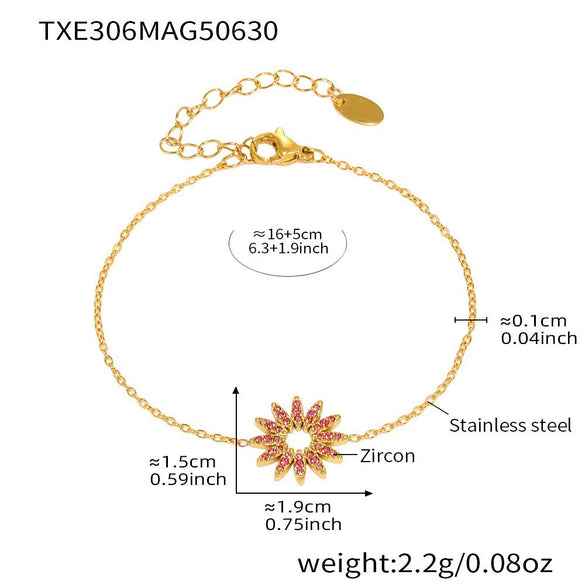 Wholesale Jewelry 316L Stainless Steel 316L Stainless Steel Electroplated Sunflower Style Necklace Bracelet Ring Set