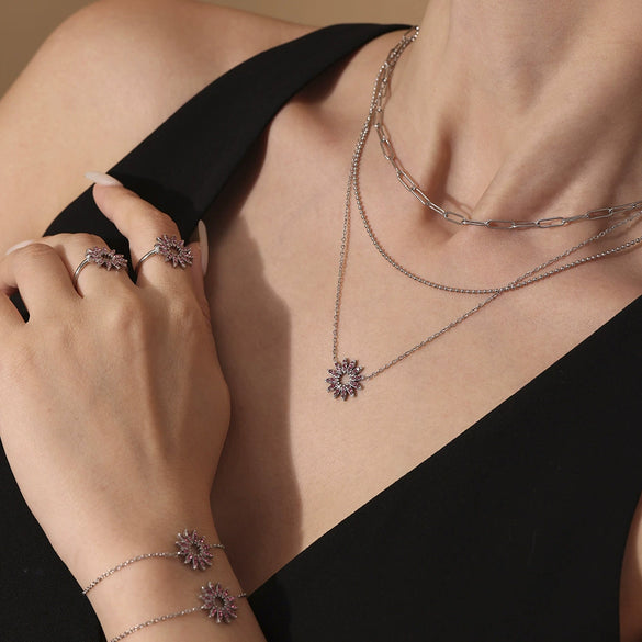 Wholesale Jewelry 316L Stainless Steel 316L Stainless Steel Electroplated Sunflower Style Necklace Bracelet Ring Set