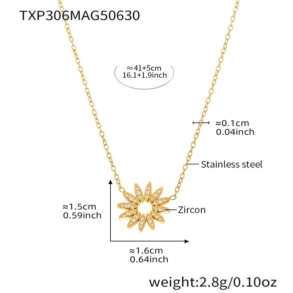 Wholesale Jewelry 316L Stainless Steel 316L Stainless Steel Electroplated Sunflower Style Necklace Bracelet Ring Set