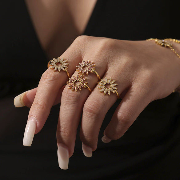 Wholesale Jewelry 316L Stainless Steel 316L Stainless Steel Electroplated Sunflower Style Necklace Bracelet Ring Set
