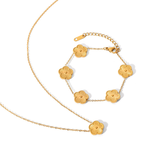 Wholesale Jewelry Stainless Steel Titanium Steel Fivepetal Flower Geometric Electroplated Women's Light Luxury Allmatch Necklace Bracelet