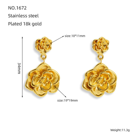 Wholesale Jewelry Stainless Steel Titanium Steel Flower Cross Chain Electroplated Earrings And Necklace