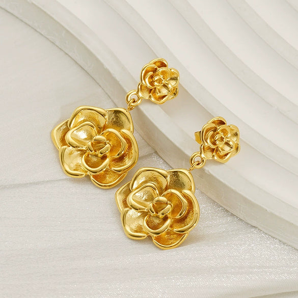 Wholesale Jewelry Stainless Steel Titanium Steel Flower Cross Chain Electroplated Earrings And Necklace