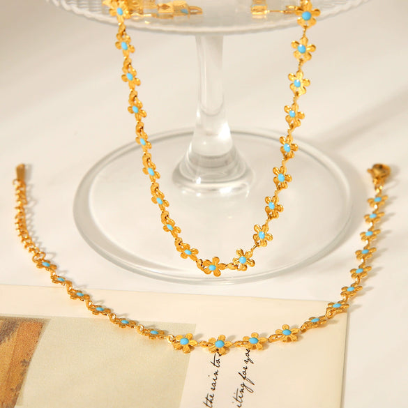 Wholesale Jewelry Stainless Steel Titanium Steel Flower Geometric Dripping Oil Design Clavicle Chain Necklace For Women