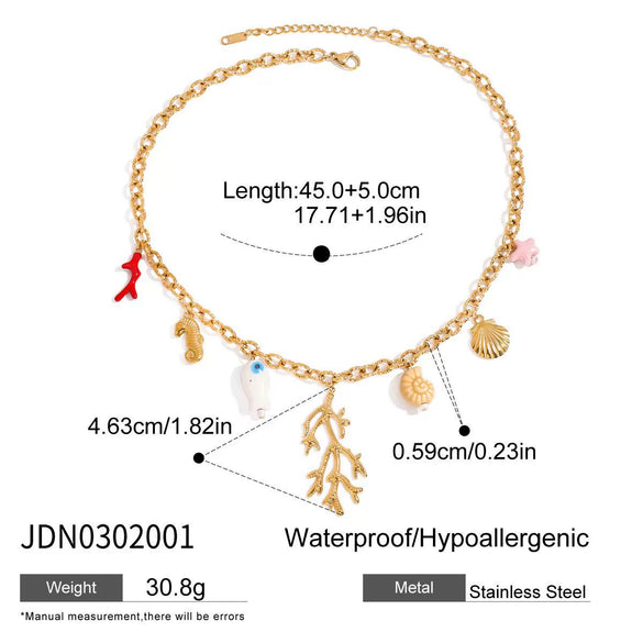 Wholesale Jewelry Stainless Steel Titanium Steel Geometric Pendant Necklace With Seahorse Conch Starfish Original Design Electroplated For Women