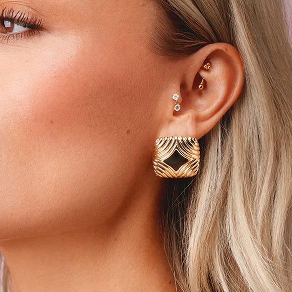 Wholesale Jewelry Stainless Steel Titanium Steel Geometric Quadrilateral Electroplated Women's Ring Earrings Necklace