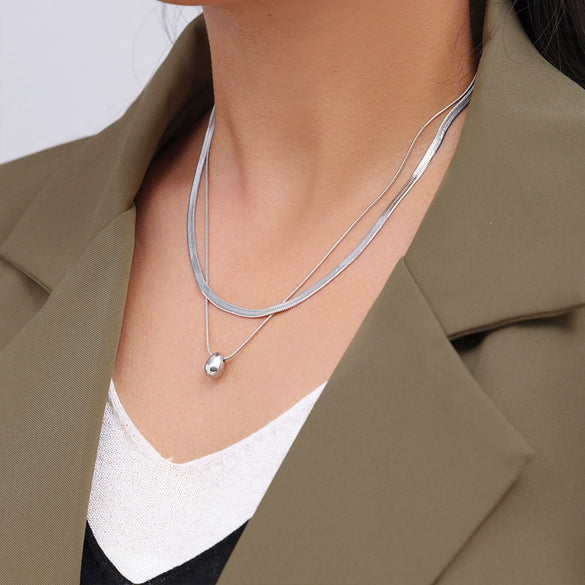 Wholesale Jewelry 316L Stainless Steel 316L Stainless Steel Geometric Round Bead Collarbone Necklace Multilayer Stacked Electroplating Style