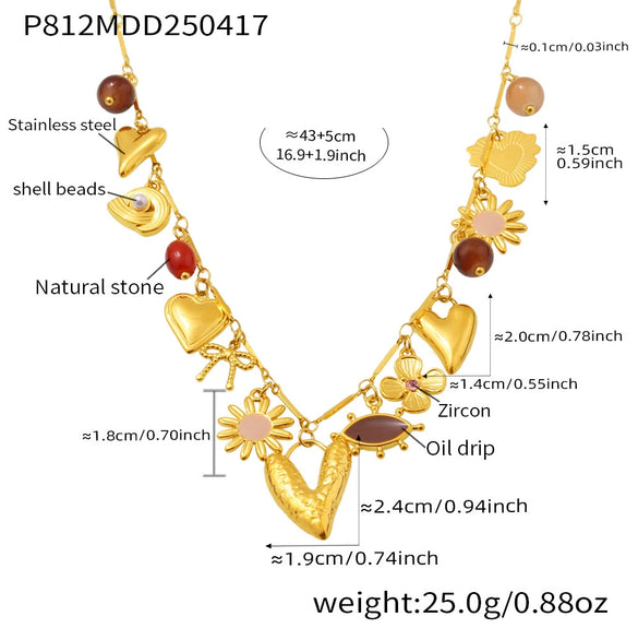 Wholesale Jewelry 316L Stainless Steel 316L Stainless Steel Geometric Style Electroplating Multielement Necklace For Women