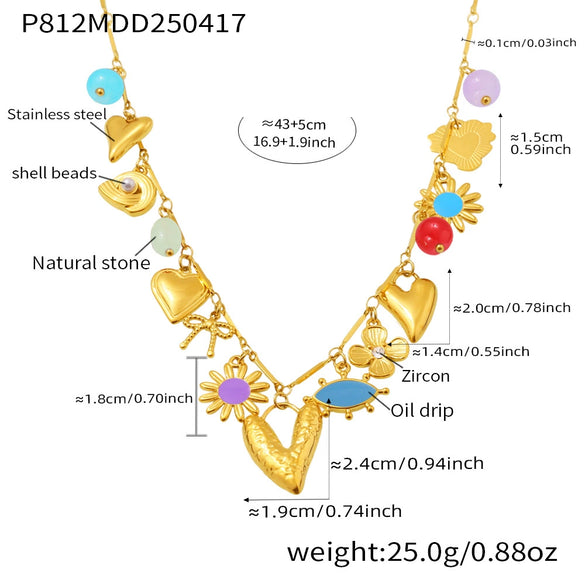 Wholesale Jewelry 316L Stainless Steel 316L Stainless Steel Geometric Style Electroplating Multielement Necklace For Women