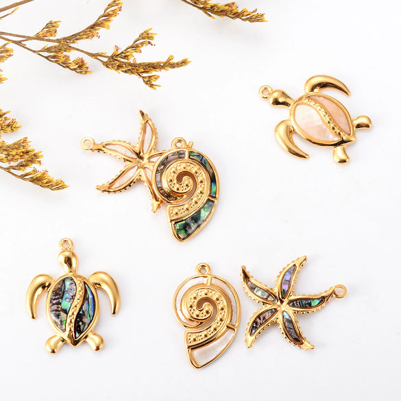 Wholesale Jewelry Stainless Steel Turtle Conch Starfish Pendant Dripping Oil Marine Life Diy Jewelry Accessories