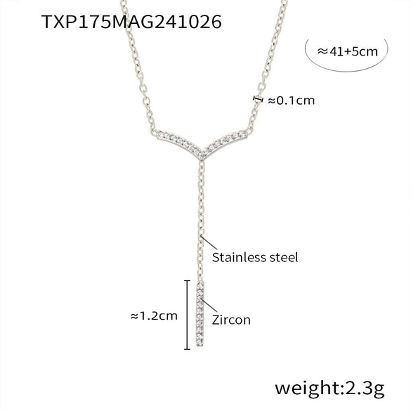 Wholesale Jewelry 316L Stainless Steel Vshaped Tassel Long Strip Inlaid Zircon Electroplated Light Luxury Women's Clavicle Necklace Bracelet