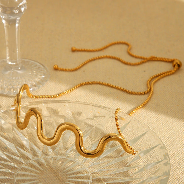 Wholesale Jewelry Stainless Steel Wave Geometric Electroplated Necklace For Women