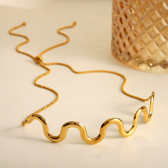 Wholesale Jewelry Stainless Steel Wave Geometric Electroplated Necklace For Women