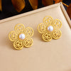 Wholesale Jewelry Stainless Steel Women's Fashion Plants And Flowers Pattern Hollow Flower Tassel Chain Necklace Earrings Set With Electroplating