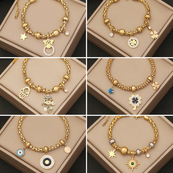 Wholesale Jewelry Stainless Steel Women's Personality Flower Palm Bracelet With Electroplating