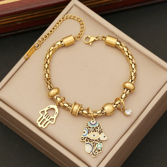 Wholesale Jewelry Stainless Steel Women's Personality Flower Palm Bracelet With Electroplating