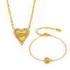 Wholesale Jewelry Stainless Steel Zircon Doublelayer Love Heart Electroplated Unisex Necklace Bracelet Suit