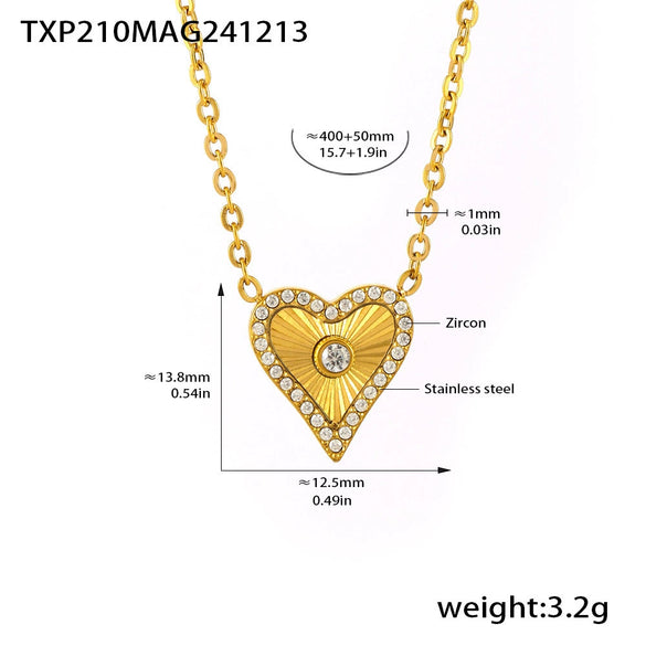Wholesale Jewelry Stainless Steel Zircon Doublelayer Love Heart Electroplated Unisex Necklace Bracelet Suit