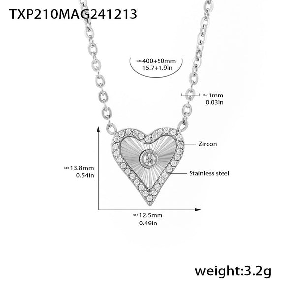Wholesale Jewelry Stainless Steel Zircon Doublelayer Love Heart Electroplated Unisex Necklace Bracelet Suit