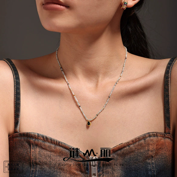 Wholesale Jewelry 316L Stainless Steel Zircon Geometric Water Drop Pendant Necklace With Ball Chain Light Luxury Electroplated For Women