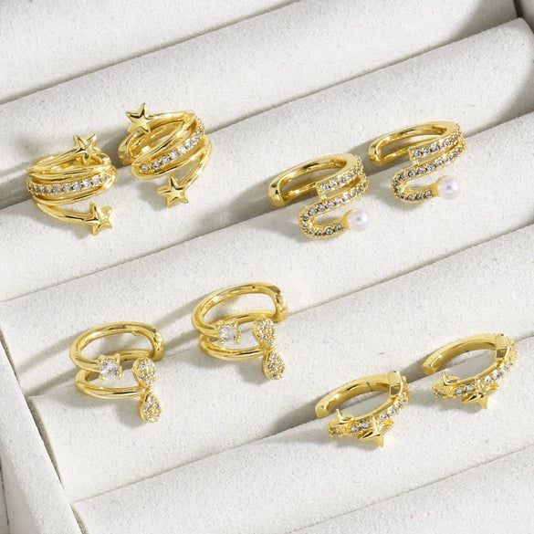 Wholesale Jewelry Star Copper Electroplated Ear Bone Clip Earrings Ear Cuff For Women